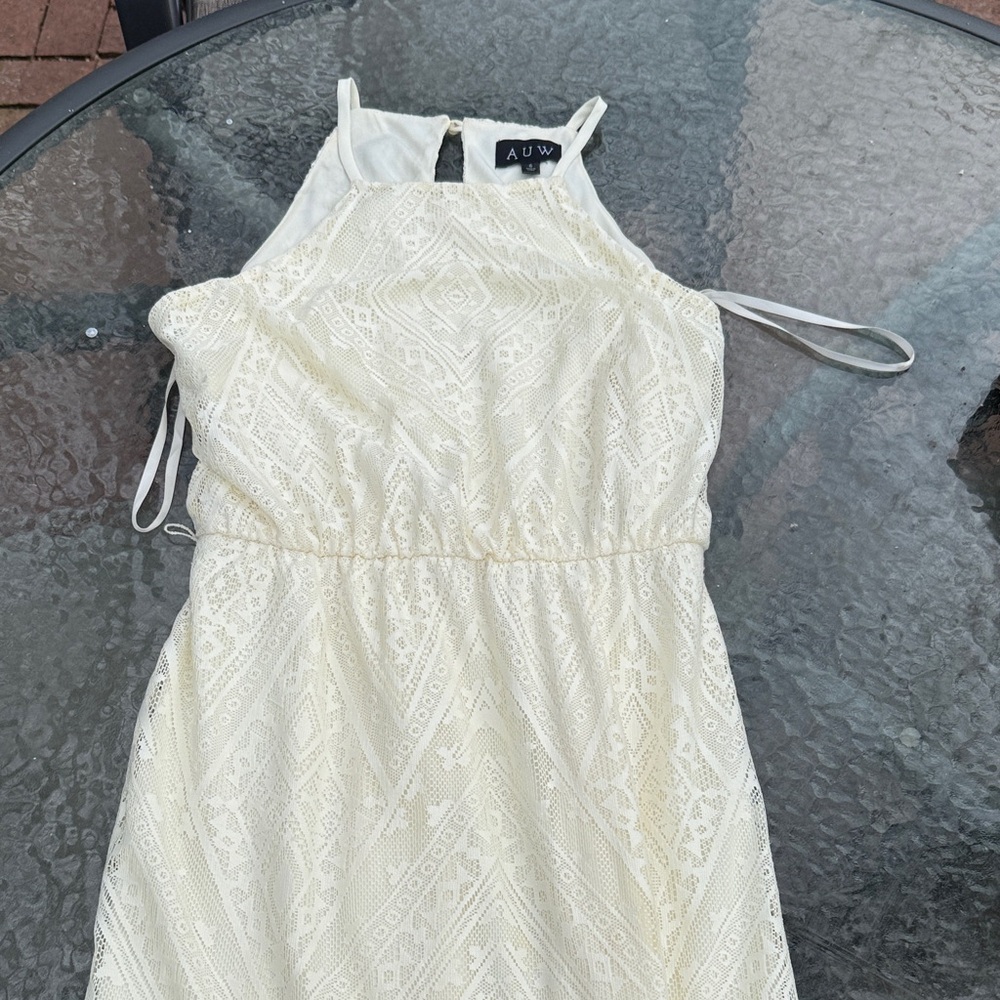 AUW Pale Yellow Lace Halter Maxi Dress